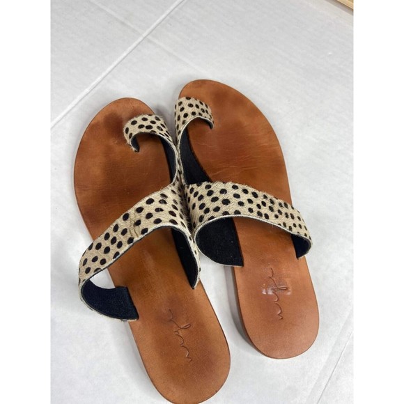 Women's Leopards Animal Print Leather Slip-On Toe Ring Sandals 39 - Picture 5 of 9
